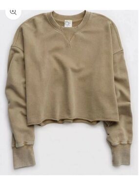 OFFLINE by aerie XS Camo Green Throw Back Cropped Long Sl Crewneck Sweatshirt